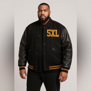 Trident Awards Varsity Letterman Jacket 5XL Black Gold Wool Leather Sleeves
